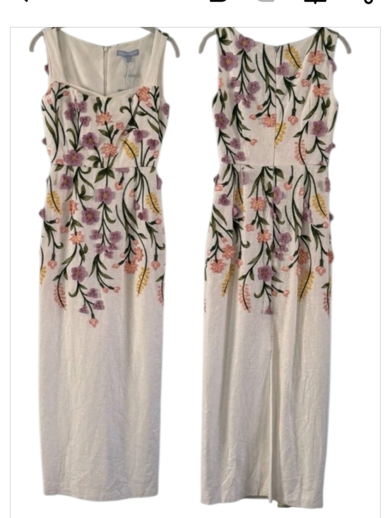 NWT Antonio Melani Halo Floral Embroidered Linen Midi Dress Ivory sz 4 $ 10 - Picture 3 of 12